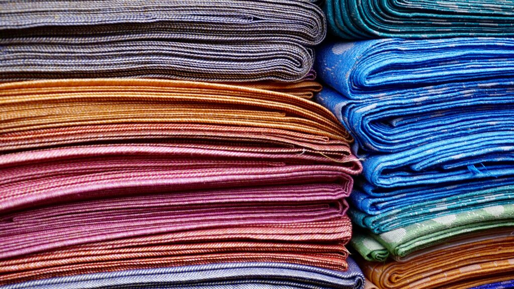 Colorful fabric folded and stacked