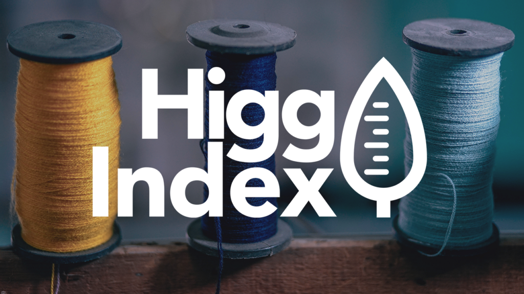 Higg Index logo over photo of three spools of thread
