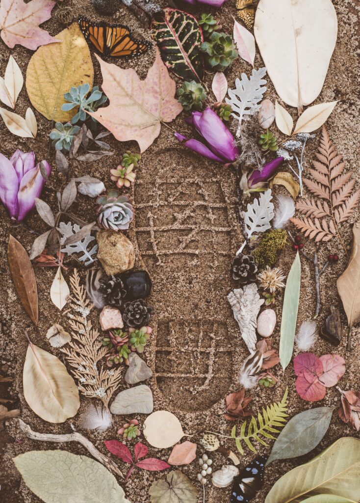 Footprint surrounded by flowers