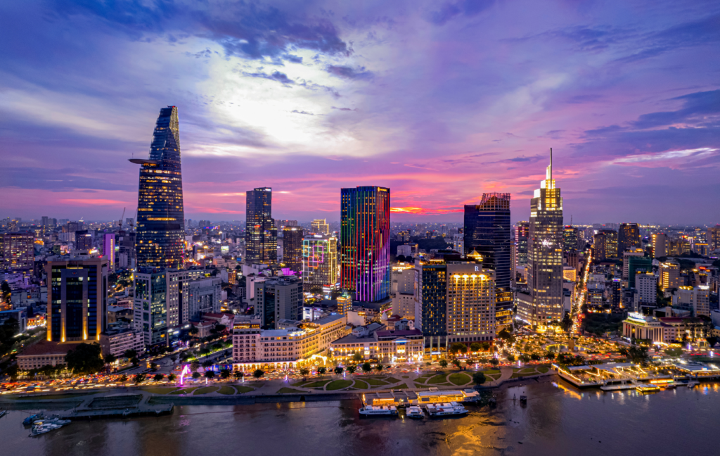 Vietnam city skyline at night