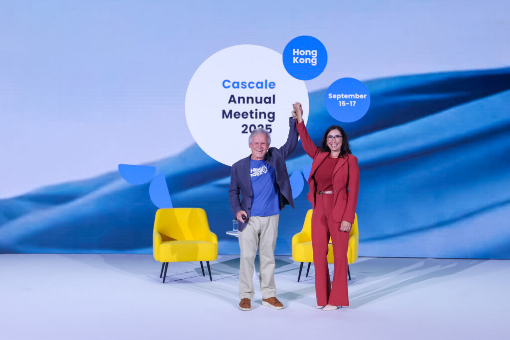 Rick Ridgeway and Scarlette Tapp on stage at the Cascale Annual Meeting 2025