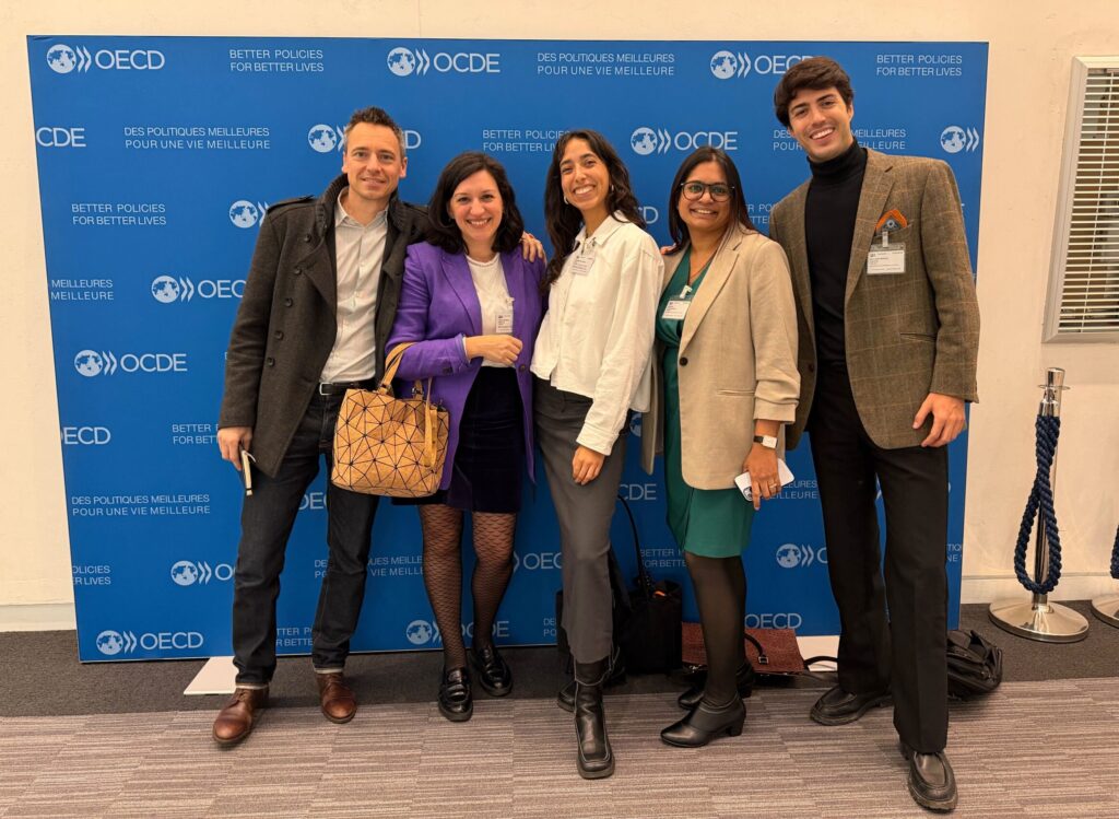 Cascale staff members Jeremy Lardeau, Carolina van Loenen, Hanna Griesbeck Garcia, Orine Dsouza, and Gabriele Ballero at the OECD Forum 2026