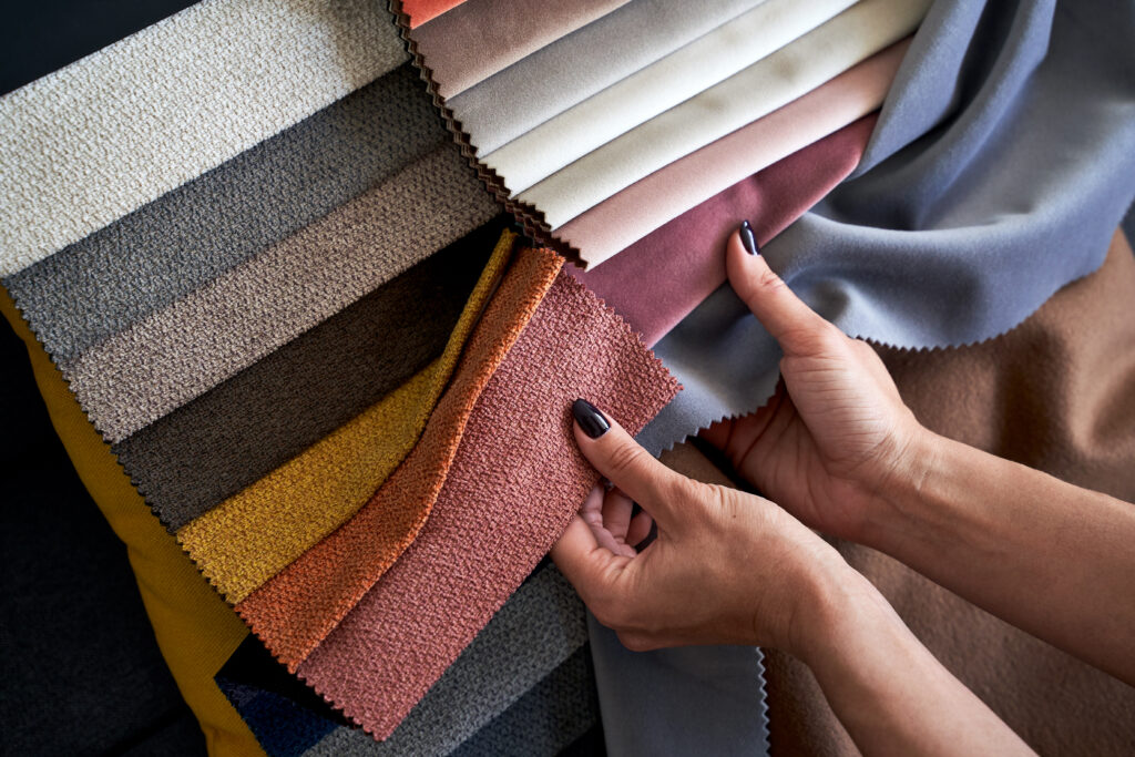 Choosing upholstery fabric color and texture in a store